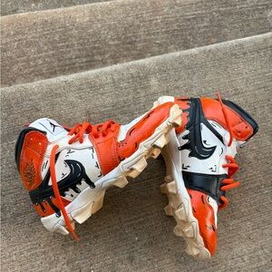 Nike Kids Sneakers - Orange, Black, and White custom painted Jordan cleats